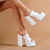 Dicke High Heel Hausschuhe 14,5 cm Schwarz Weiß Rosa Fischmaul Heels Doppelt wasserdichte Plateau Plateauschuhe